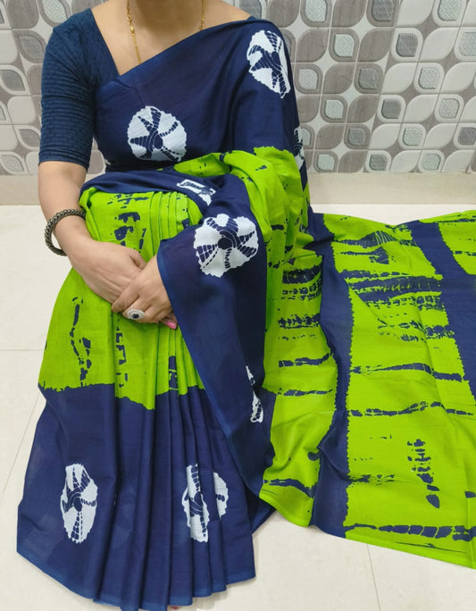Bagru Block Print Cotton mulmul sarees with blouse Style 39