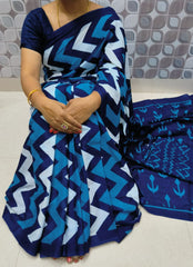 Bagru Block Print Cotton mulmul saree with blouse Style 41
