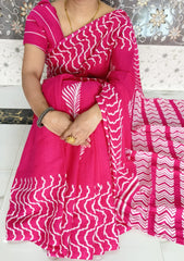 Bagru Block Print Cotton mulmul saree with blouse Style 43