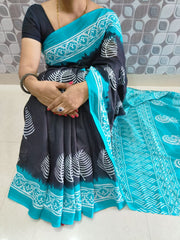 Bagru Block Print Cotton mulmul saree with blouse Style 44