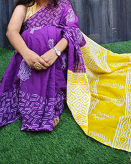 Bagru Block Print Cotton mulmul saree with blouse Style 45