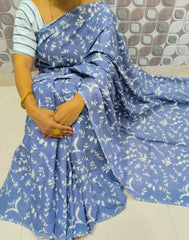 Bagru Block Print Cotton mulmul sarees with blouse Style 49