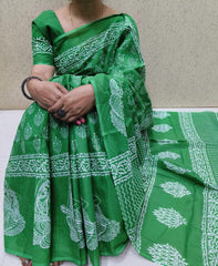 Bagru Block Print Cotton mulmul saree with blouse Style 5