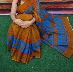 Bagru Block Print Cotton mulmul sarees with blouse Style 51