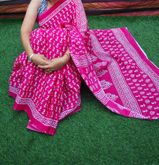 Bagru Block Print Cotton mulmul sarees with blouse Style 53