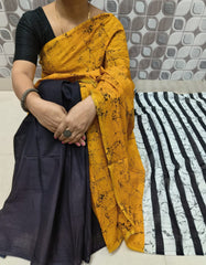 Bagru Block Print Cotton mulmul saree with blouse Style 8