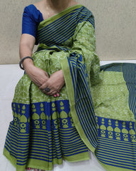 Bagru Block Print Cotton mulmul saree with blouse Style 9