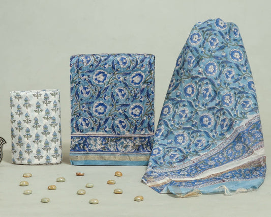 Bagru Hand Block Chanderi Silk Dress material Style 11