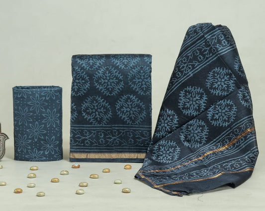 Bagru Hand Block Chanderi Silk Dress material Style 12