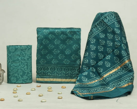 Bagru Hand Block Chanderi Silk Dress material Style 13