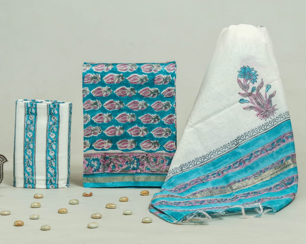 Bagru Hand Block Chanderi Silk Dress material Style 14