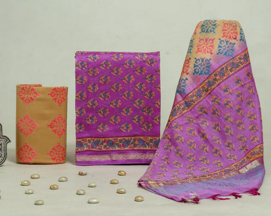 Bagru Hand Block Chanderi Silk Dress material Style 17