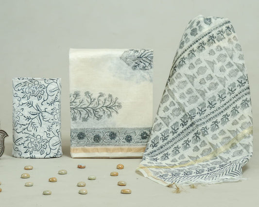 Bagru Hand Block Chanderi Silk Dress material Style 18 - Gi Heritage