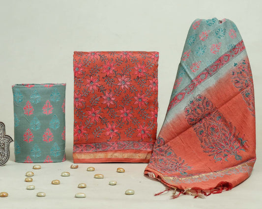 Bagru Hand Block Chanderi Silk Dress material Style 2