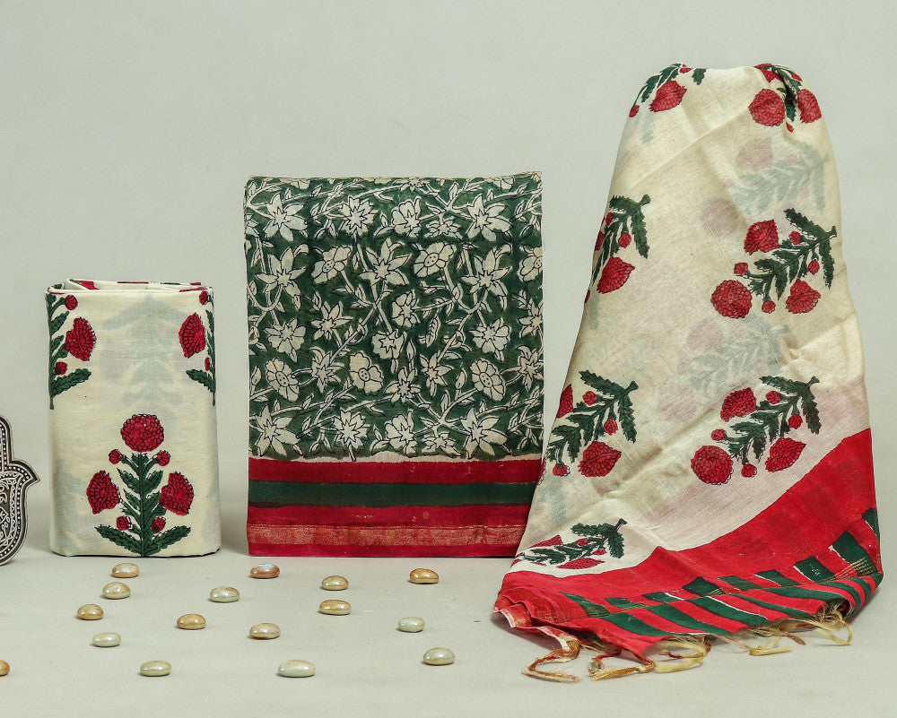 Bagru Hand Block Chanderi Silk Dress material Style 20 - Gi Heritage