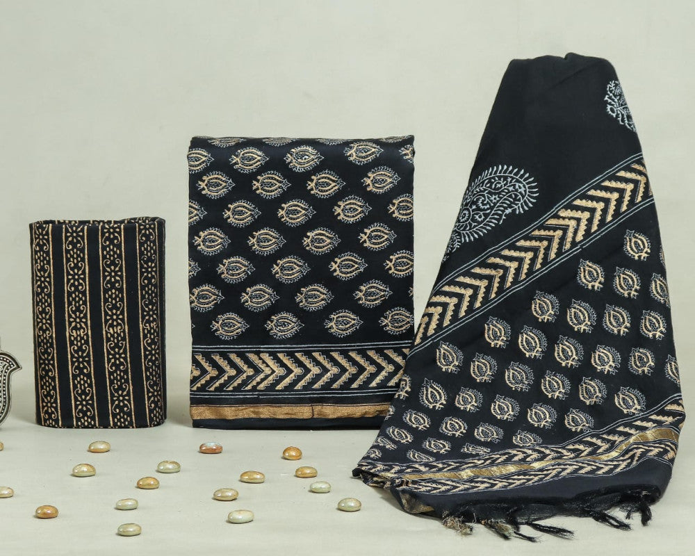 Bagru Hand Block Chanderi Silk Dress material Style 21 - Gi Heritage