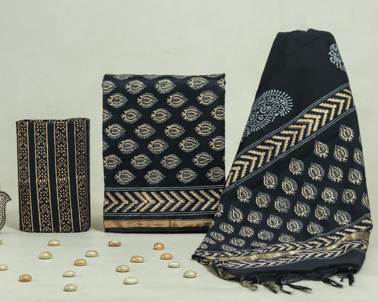 Bagru Hand Block Chanderi Silk Dress material Style 21 - Gi Heritage