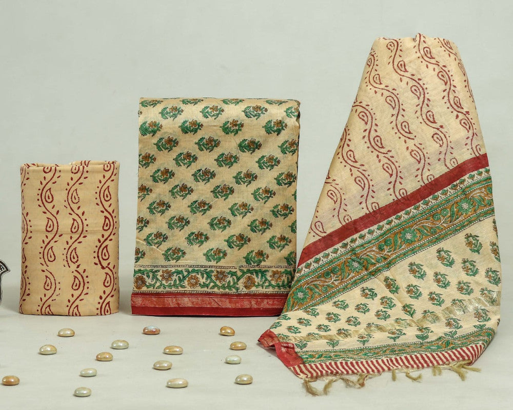 Bagru Hand Block Chanderi Silk Dress material Style 22 - Gi Heritage