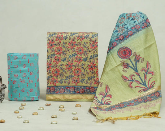 Bagru Hand Block Chanderi Silk Dress material Style 23 - Gi Heritage