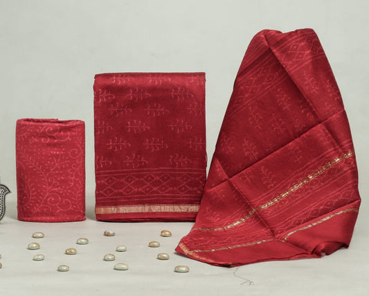 Bagru Hand Block Chanderi Silk Dress material Style 24 - Gi Heritage