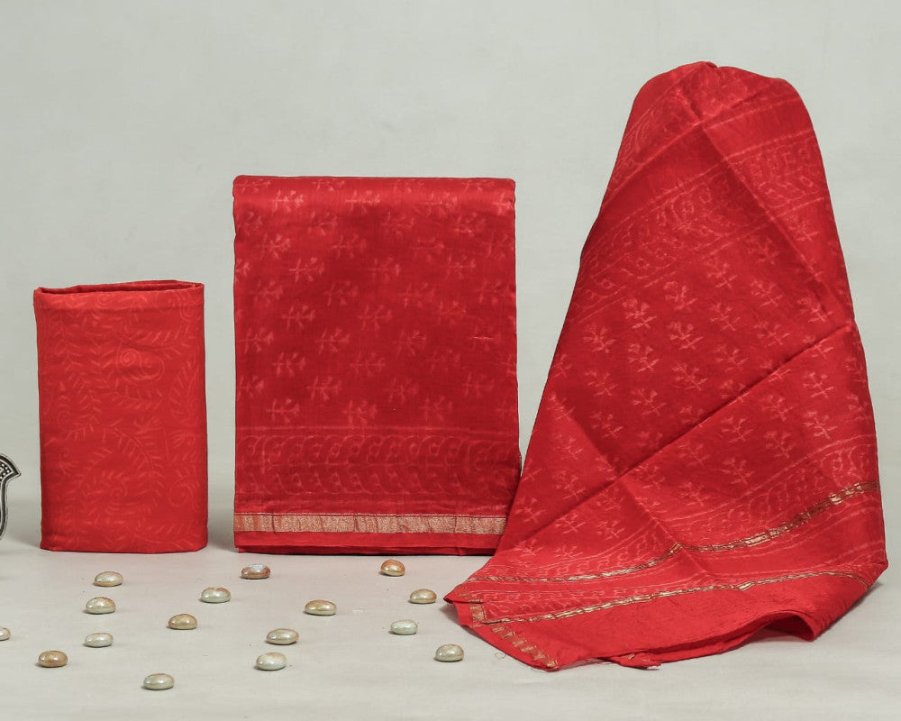 Bagru Hand Block Chanderi Silk Dress material Style 26 - Gi Heritage