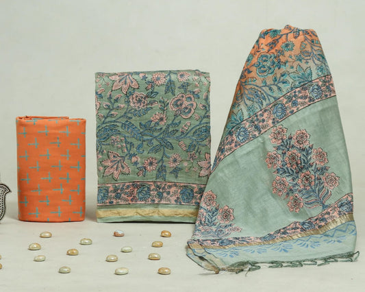 Bagru Hand Block Chanderi Silk Dress material Style 28 - Gi Heritage