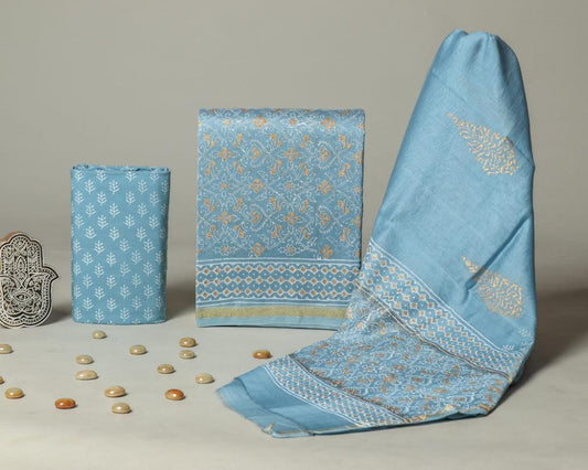 Bagru Hand Block Chanderi Silk Dress material Style 29 - Gi Heritage