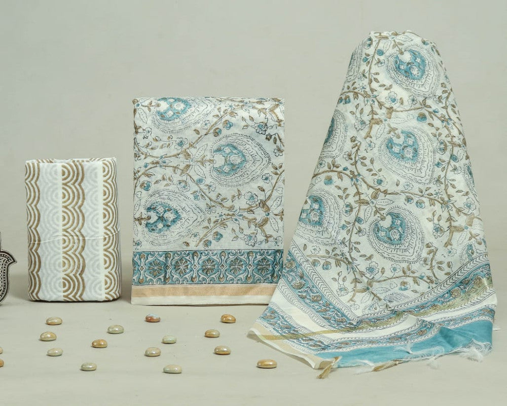 Bagru Hand Block Chanderi Silk Dress material Style 3 - Gi Heritage