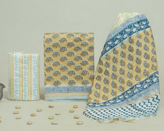 Bagru Hand Block Chanderi Silk Dress material Style 31 - Gi Heritage