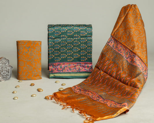 Bagru Hand Block Chanderi Silk Dress material Style 32 - Gi Heritage