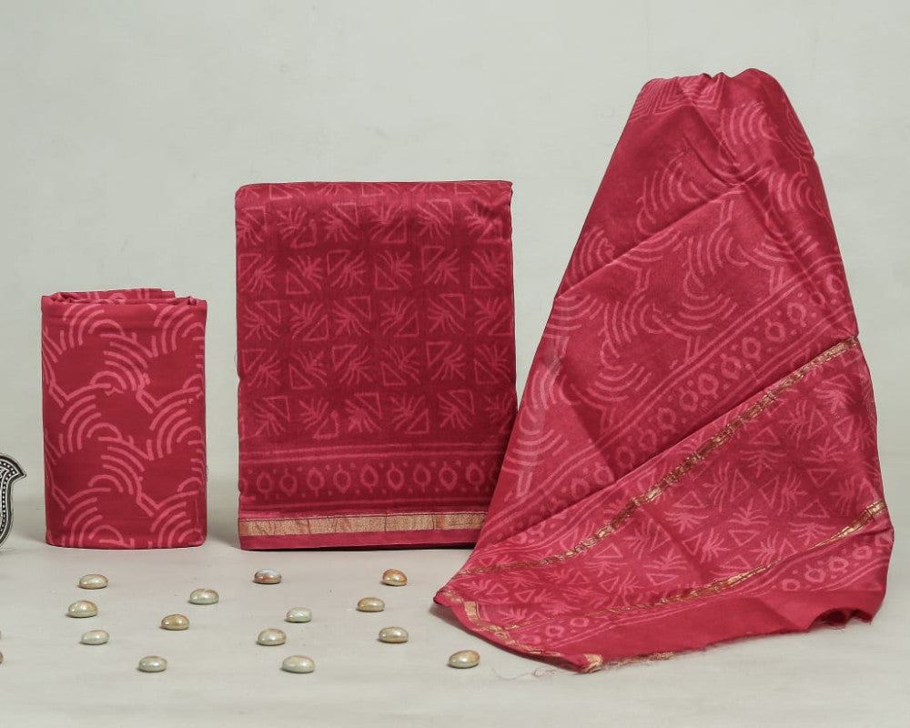 Bagru Hand Block Chanderi Silk Dress material Style 33 - Gi Heritage