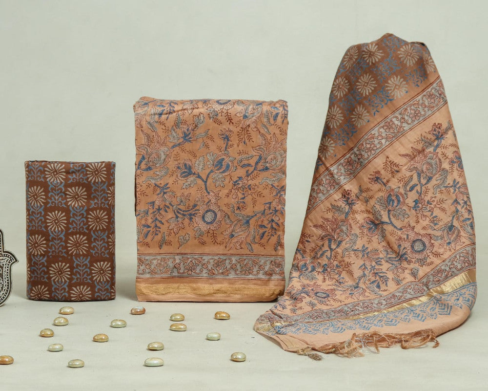 Bagru Hand Block Chanderi Silk Dress material Style 34 - Gi Heritage