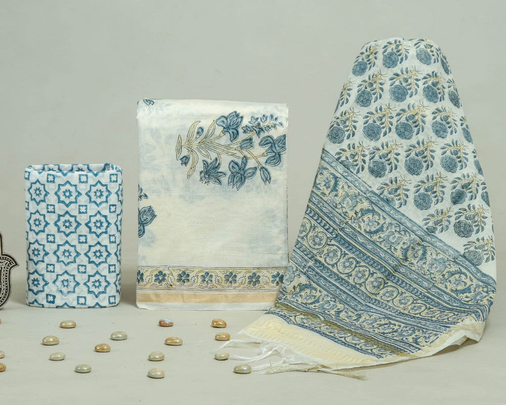 Bagru Hand Block Chanderi Silk Dress material Style 37