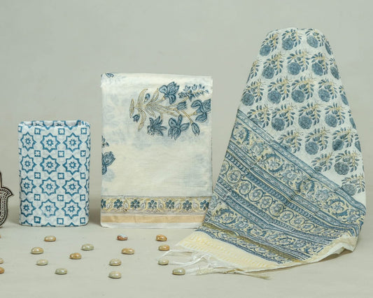 Bagru Hand Block Chanderi Silk Dress material Style 37