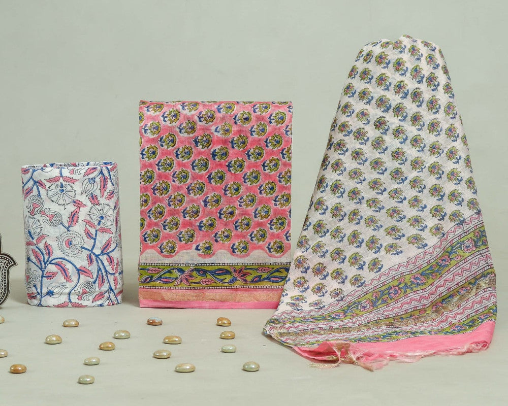 Bagru Hand Block Chanderi Silk Dress material Style 39 - Gi Heritage