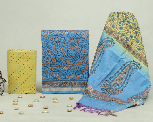 Bagru Hand Block Chanderi Silk Dress material Style 4