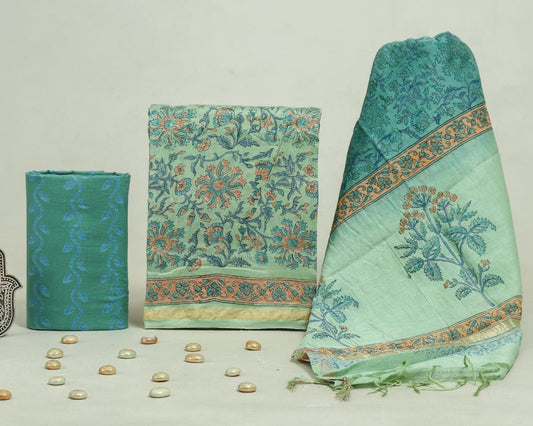 Bagru Hand Block Chanderi Silk Dress material Style 41