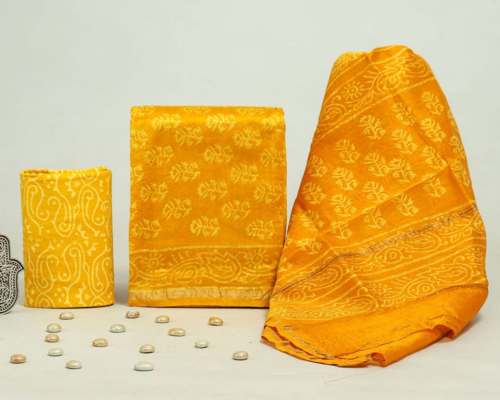 Bagru Hand Block Chanderi Silk Dress material Style 44 - Gi Heritage