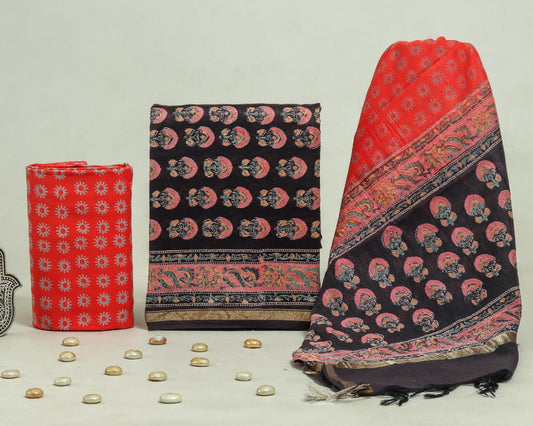 Bagru Hand Block Chanderi Silk Dress material Style 45