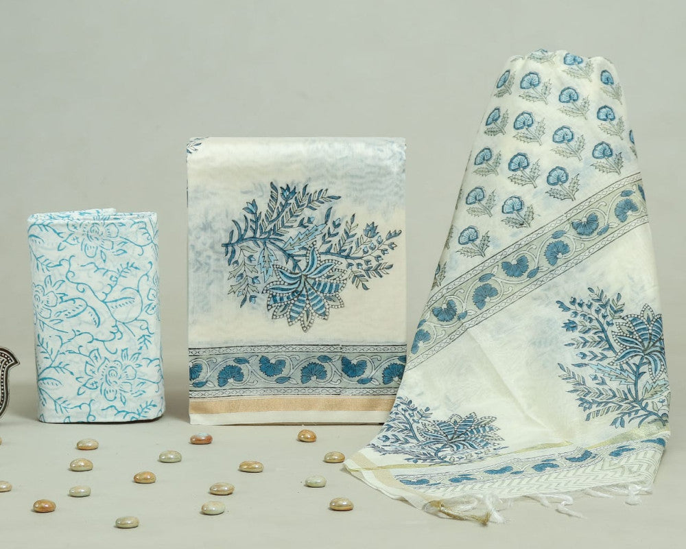 Bagru Hand Block Chanderi Silk Dress material Style 48 - Gi Heritage