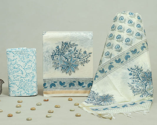 Bagru Hand Block Chanderi Silk Dress material Style 48