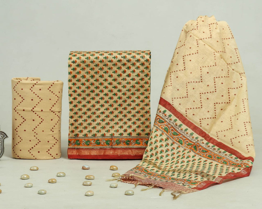 Bagru Hand Block Chanderi Silk Dress material Style 52