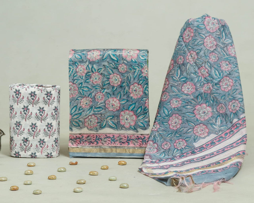 Bagru Hand Block Chanderi Silk Dress material Style 54 - Gi Heritage