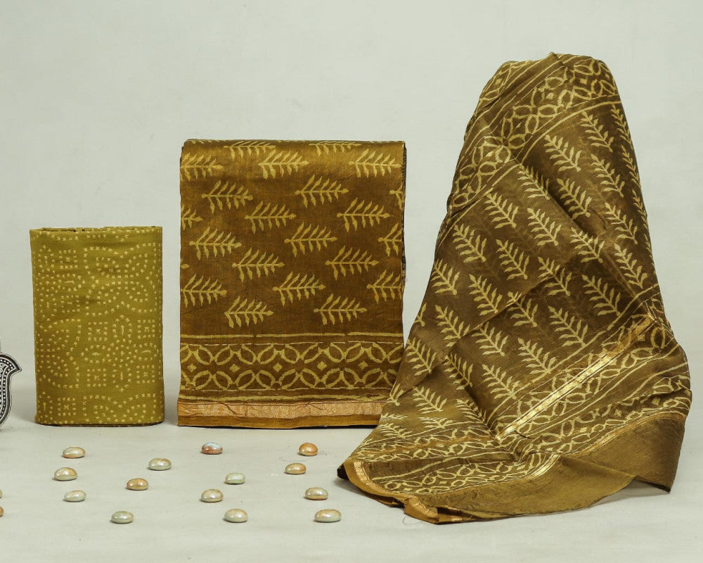 Bagru Hand Block Chanderi Silk Dress material Style 55 - Gi Heritage