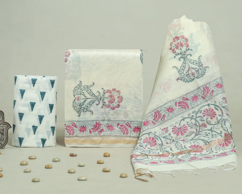 Bagru Hand Block Chanderi Silk Dress material Style 57 - Gi Heritage