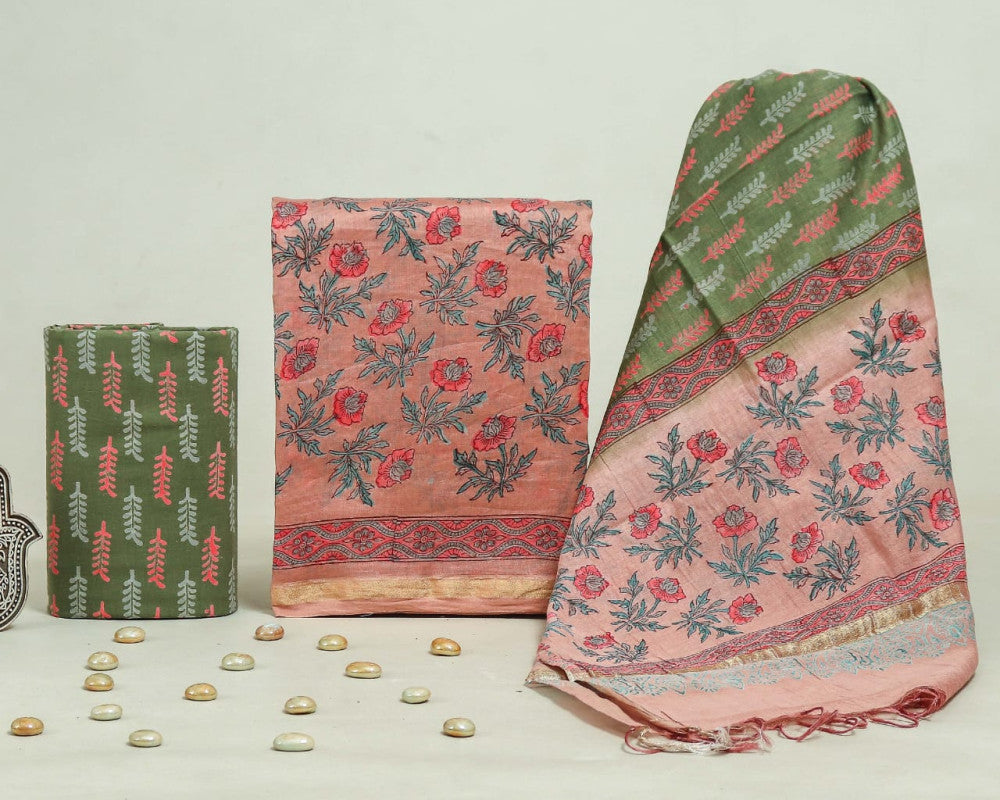 Bagru Hand Block Chanderi Silk Dress material Style 58 - Gi Heritage