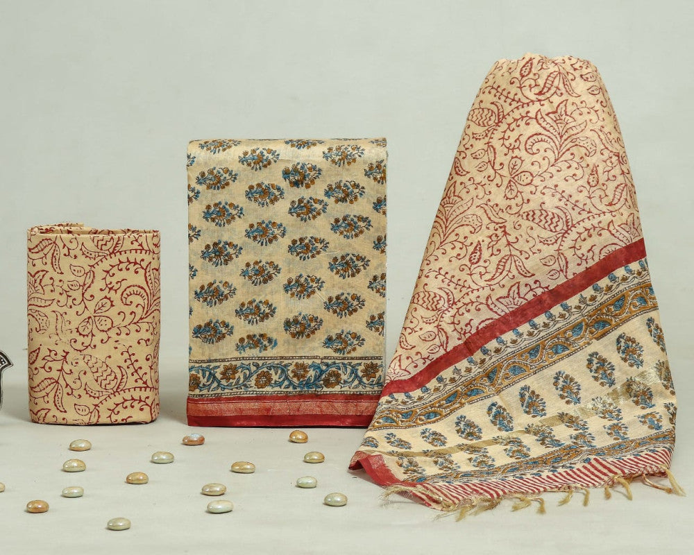 Bagru Hand Block Chanderi Silk Dress material Style 61 - Gi Heritage