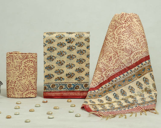 Bagru Hand Block Chanderi Silk Dress material Style 61
