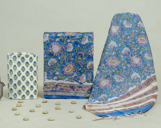 Bagru Hand Block Chanderi Silk Dress material Style 63