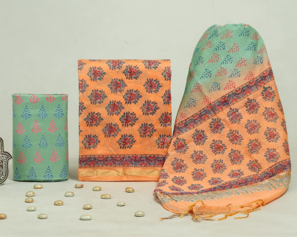 Bagru Hand Block Chanderi Silk Dress material Style 65 - Gi Heritage